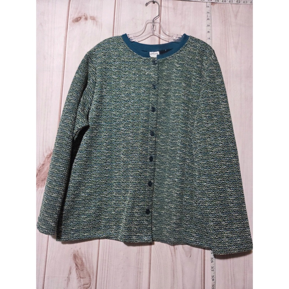 BonWorth Womens XL Teal Green Textured Knit Button Front Cardigan Sweater Pocket